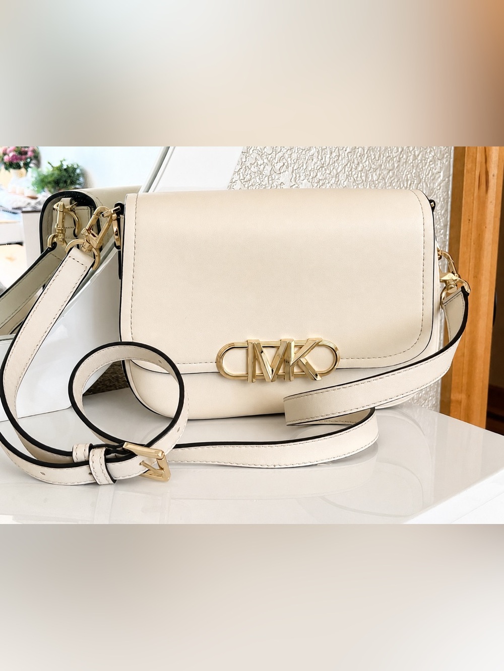 Michael Kors Cream Leather MK Logo Crossbody
